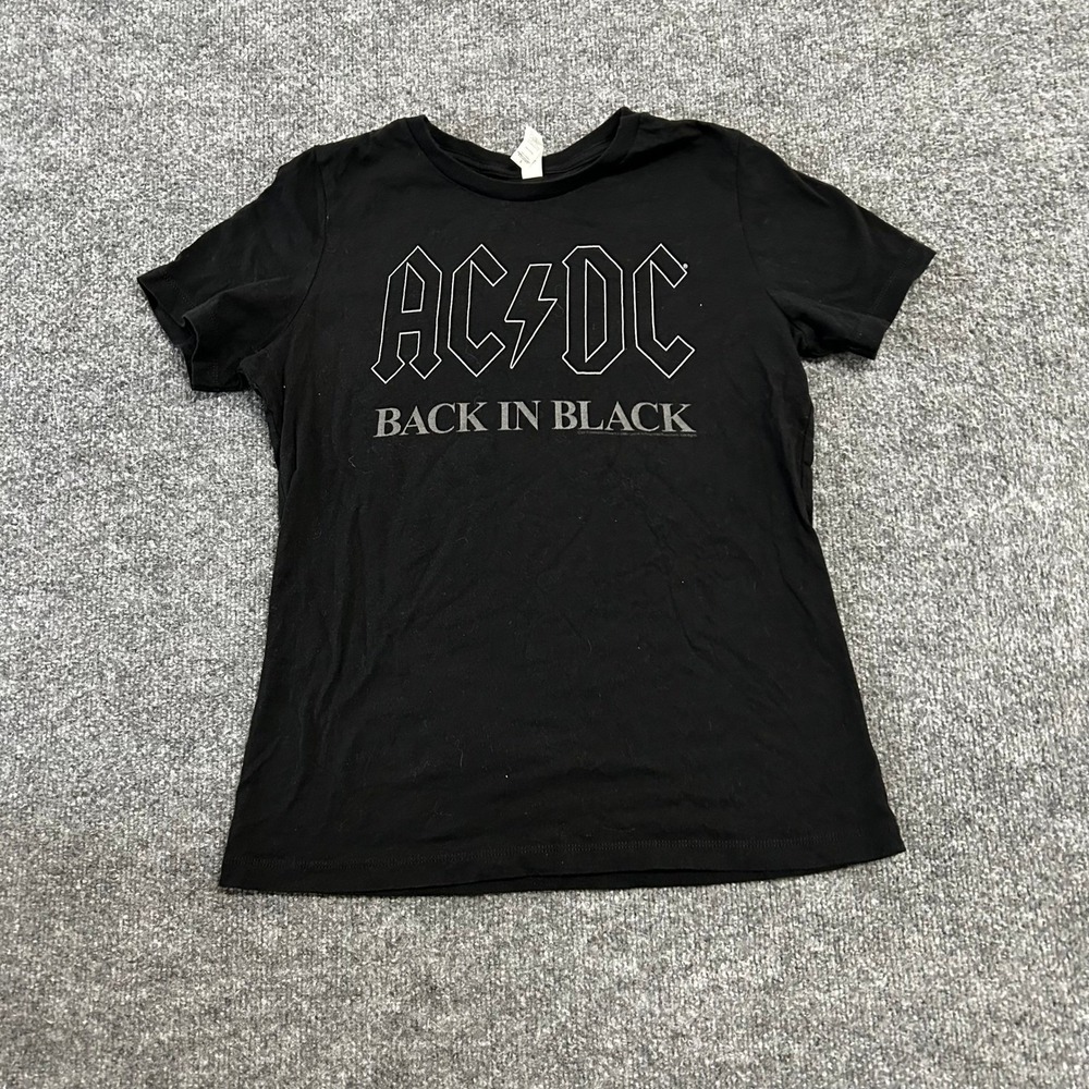 AC/DC T-Shirt Womens Size S Black Back In Black Graphic Band Tee Short Sleeve